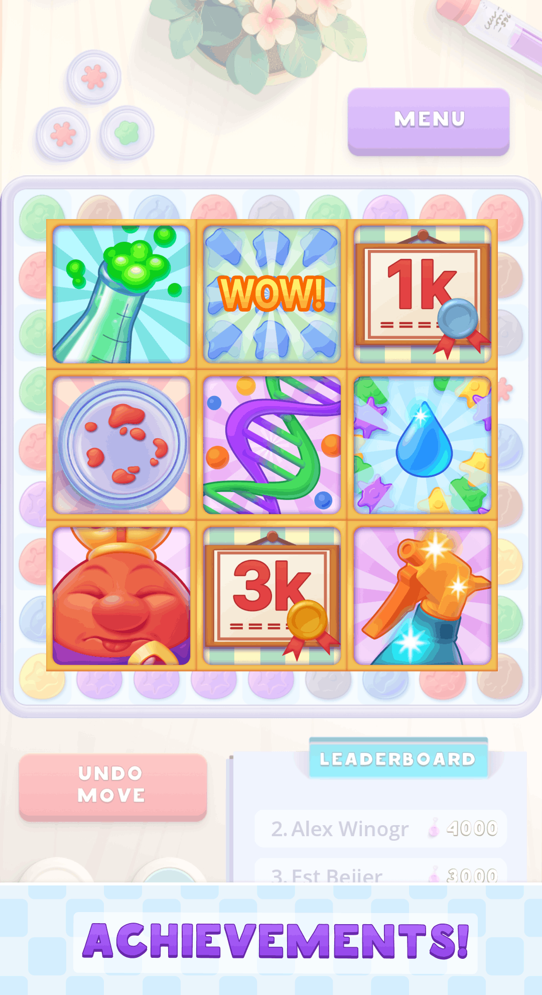 The 16 achievements screen in Color Lines: Microbes